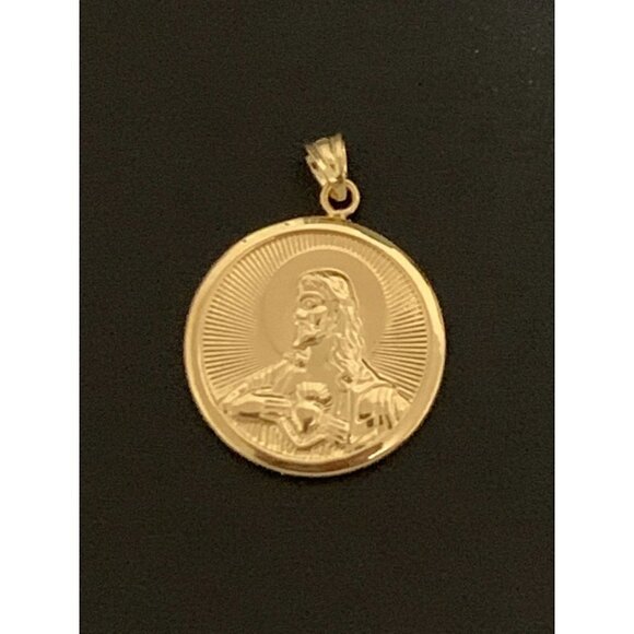 18K Gold Pendant Religious Round Mother Mary Jesus Christ 2.83 grams